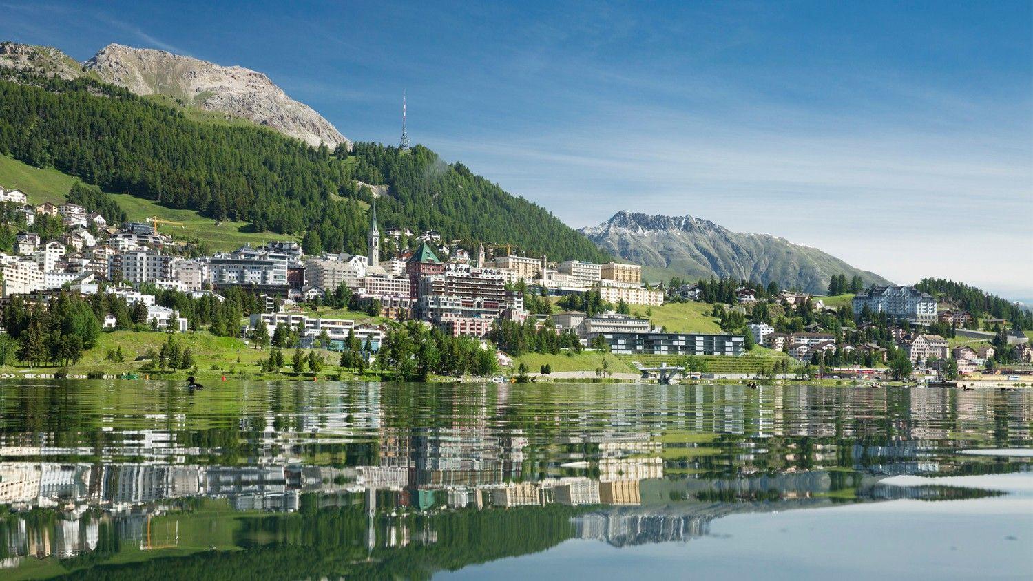 The image shows the town of St. Moritz